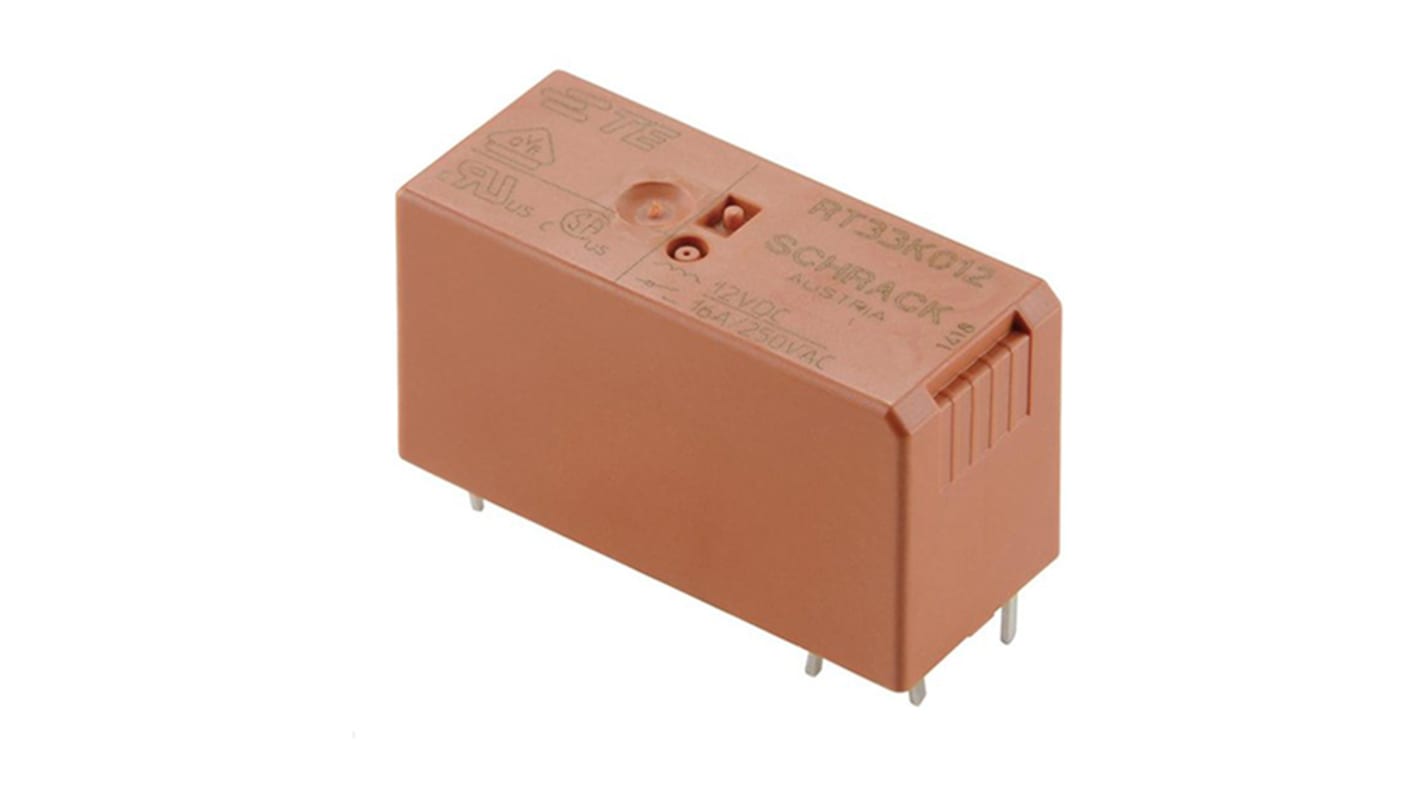 TE Connectivity PCB Mount Power Relay, 12V dc Coil, 16A Switching Current, SPST