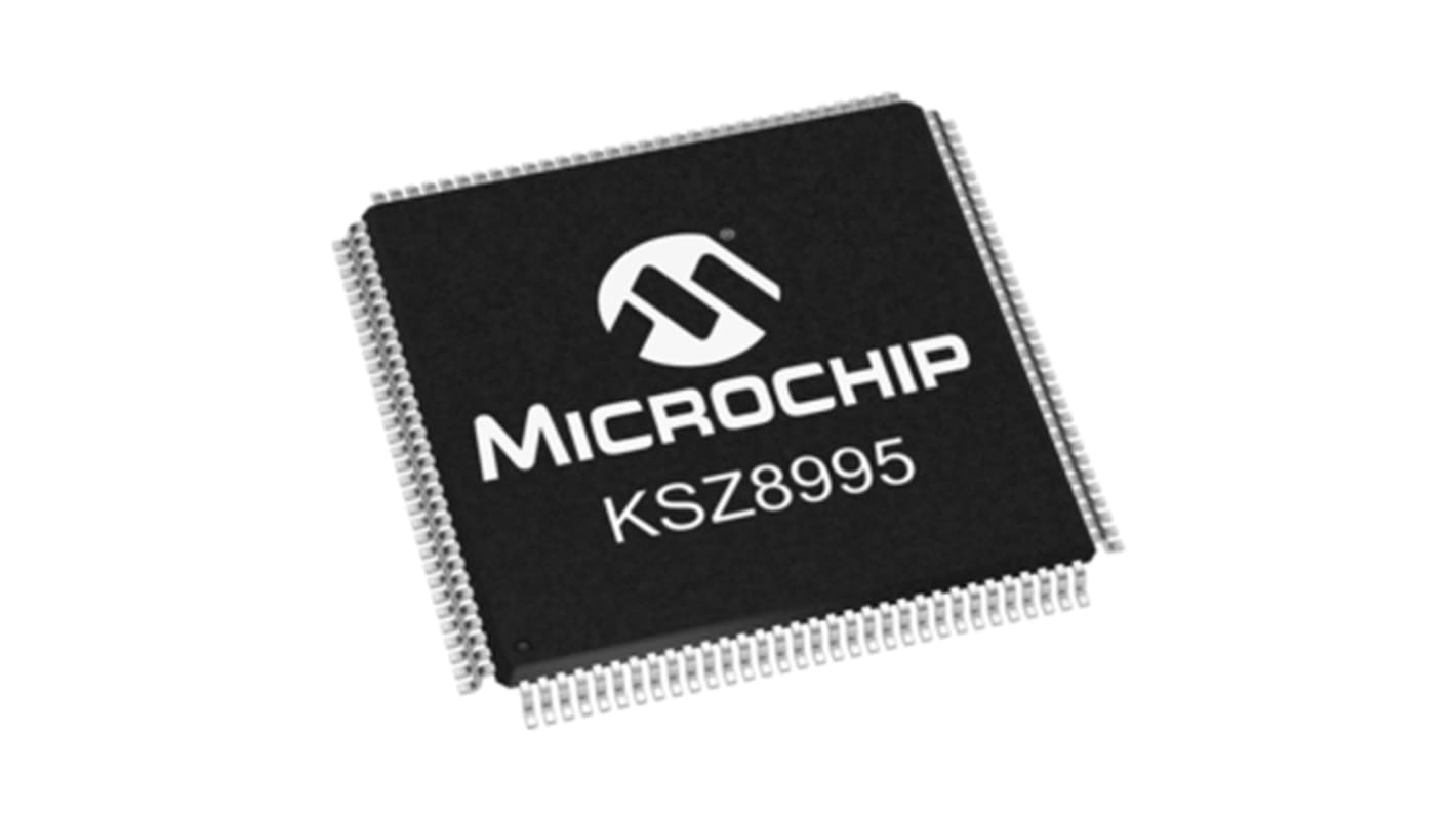 Microchip KSZ8995XA, Ethernet Switch IC, 10Mbps MII, SNI, 1.8 V, 2.5 V, 3.3 V, 128-Pin PQFP