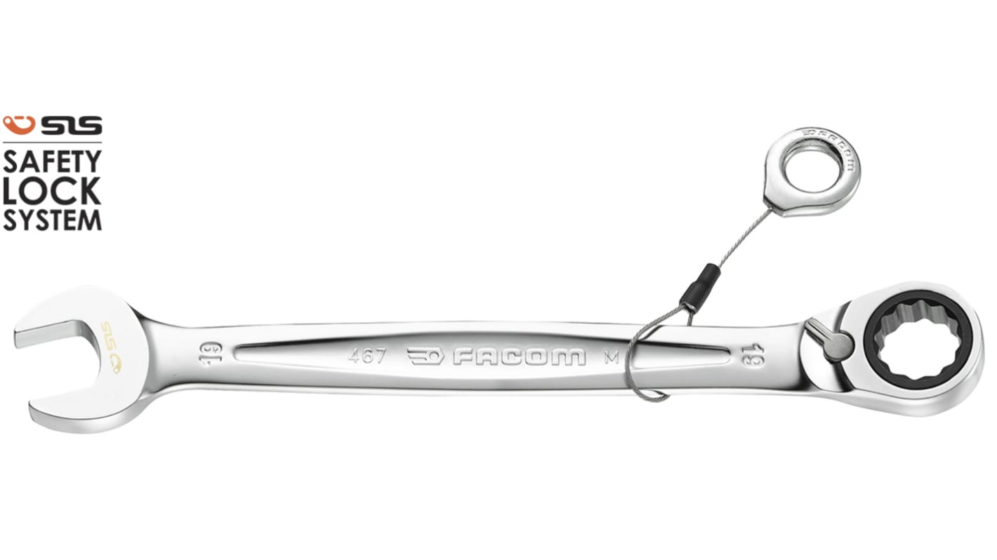 Facom Combination Ratchet Spanner, 15mm, Metric, Height Safe, Double Ended, 199 mm Overall