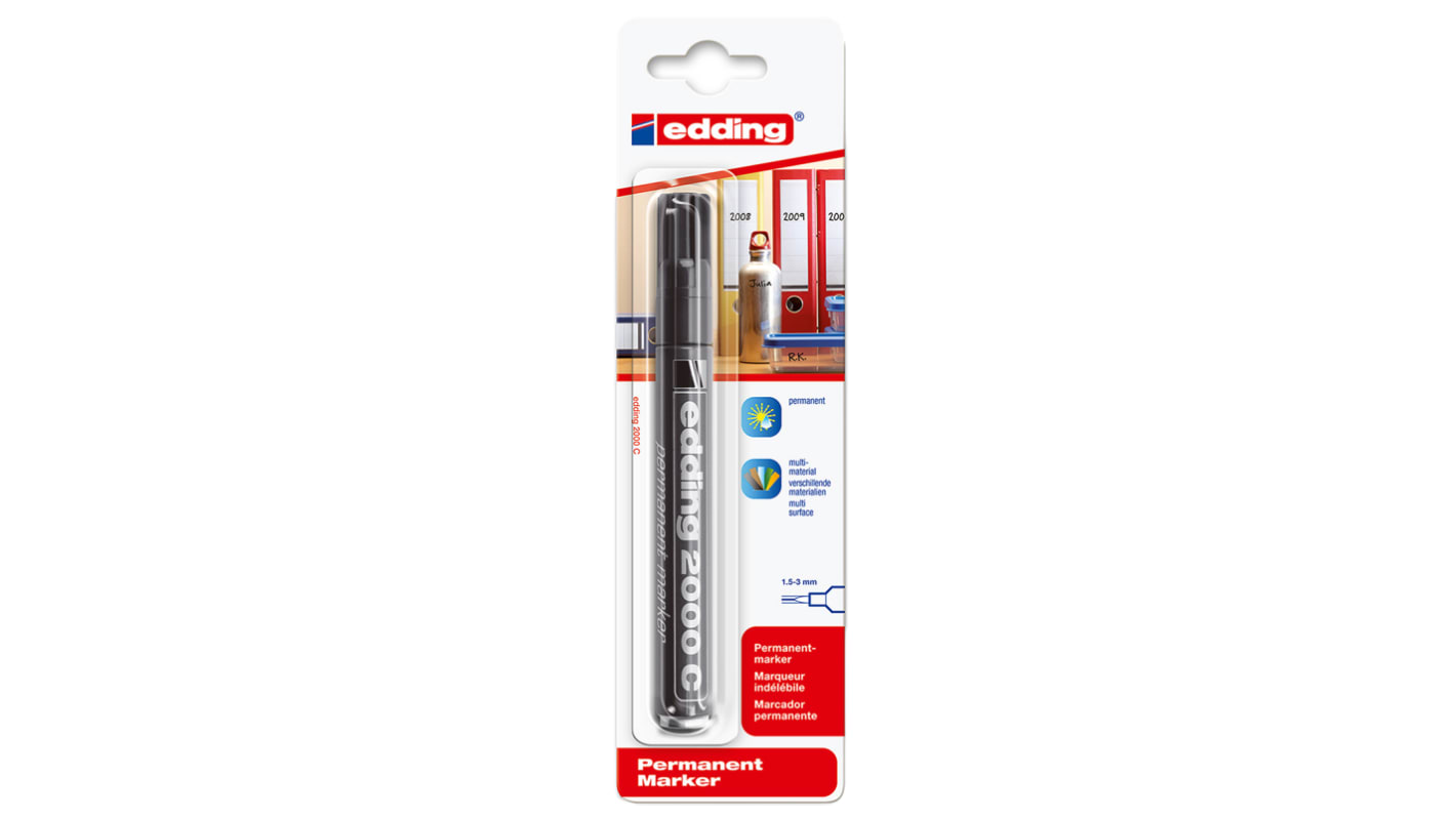 Marcador Permanente Edding, Negro, punta 1,5 → 3 mm, Formato Bala