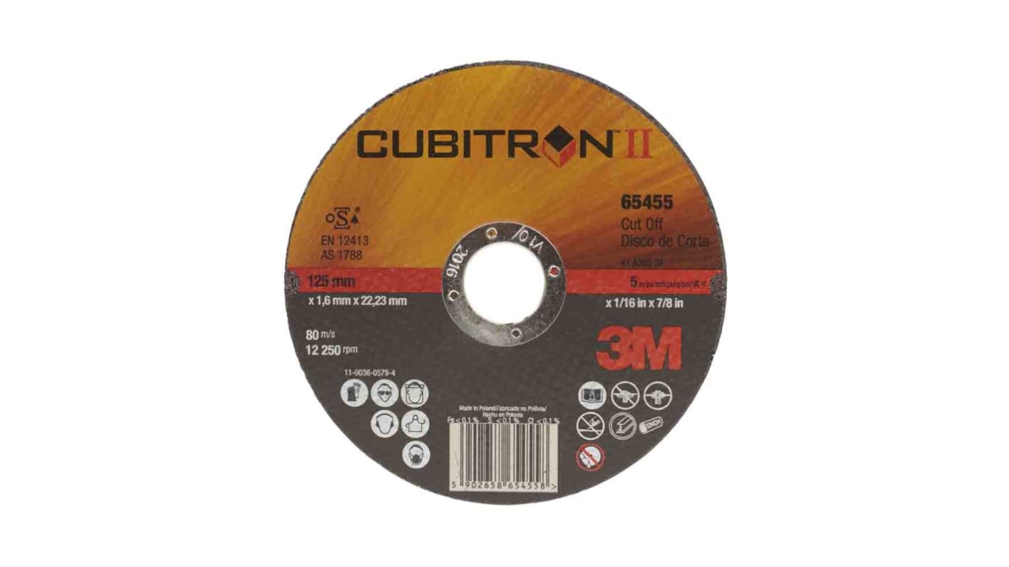 3M 3M™ Cubitron™ II Cubitron™ II Aluminium Oxide Cut-Off Wheel, 125mm Diameter, 36+ Grit, Medium