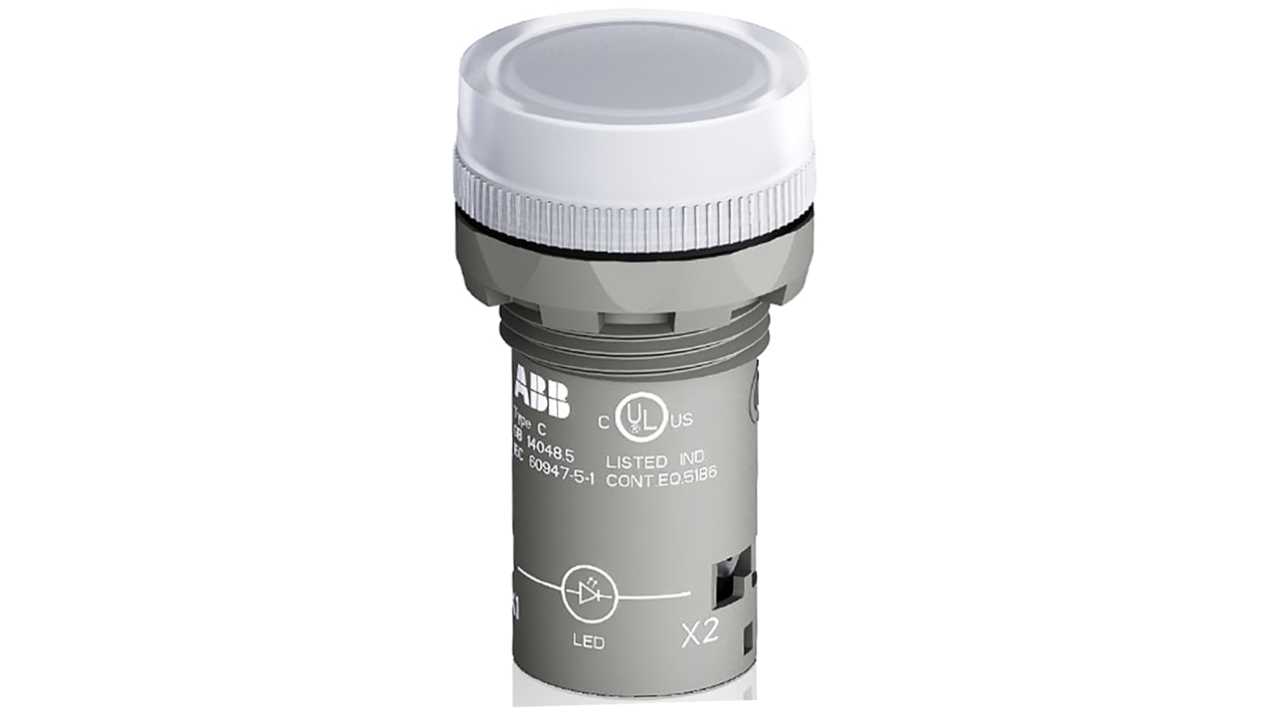ABB, Panel Mount Clear LED Pilot Light, 22mm Cutout, Round, 230V ac