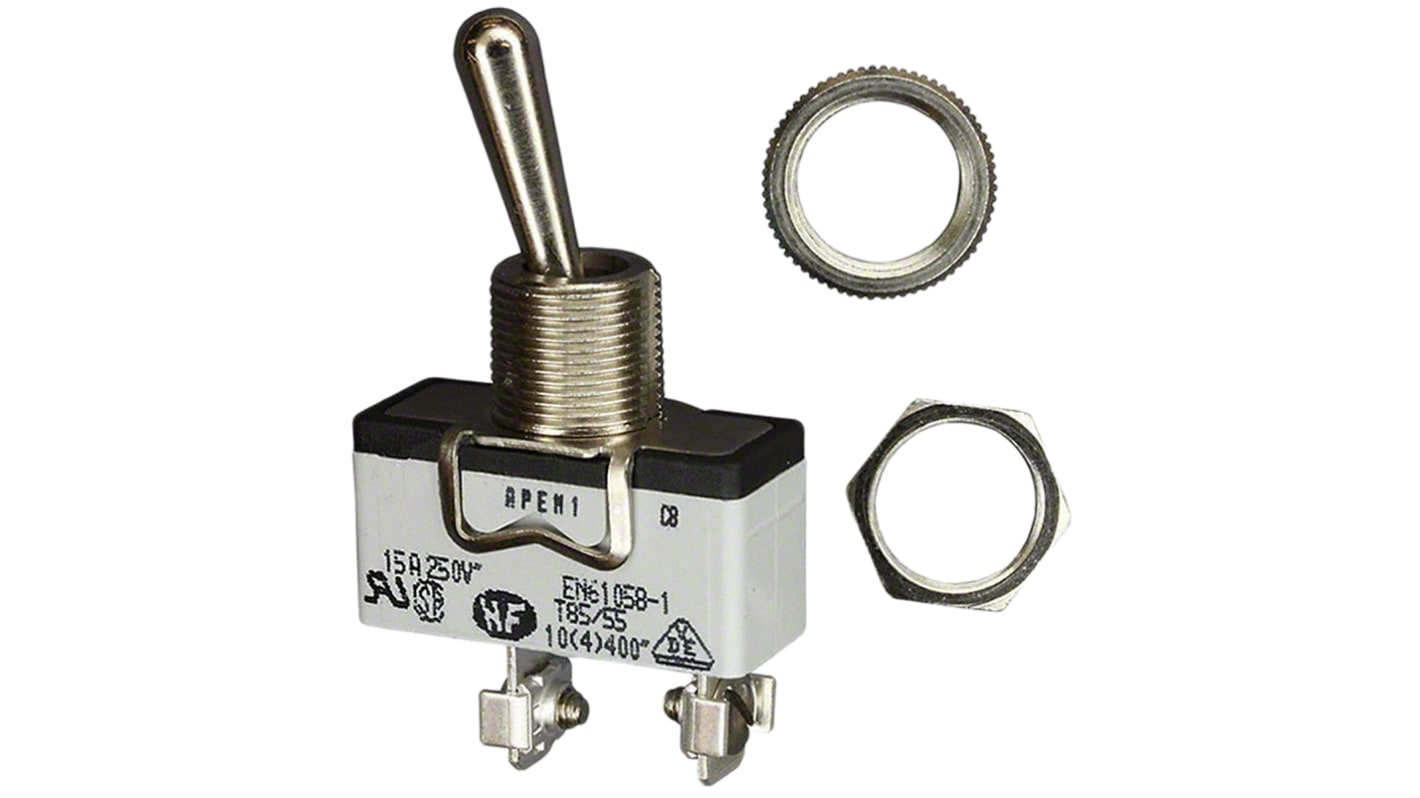 APEM Toggle Switch, Panel Mount, On-(On), SPDT, Screw Terminal, 400V ac