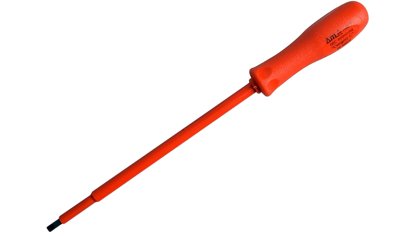 ITL Insulated Tools Ltd Slotted Insulated Screwdriver, 6.5 x 1.2 mm Tip, 103 mm Blade, VDE/1000V, 253 mm Overall