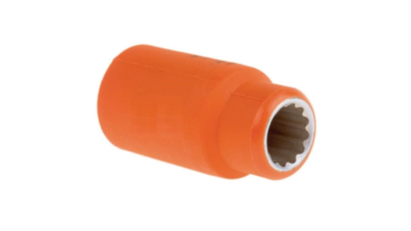 ITL Insulated Tools Ltd 12mm公制十二角绝缘标准套筒, 1/2 in驱动头, 50 mm总长, 铬钒钢制
