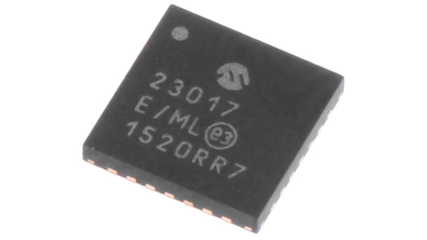 Microchip 16通道I/O扩展器, I2C接口, QFN封装, 28引脚, 贴片安装
