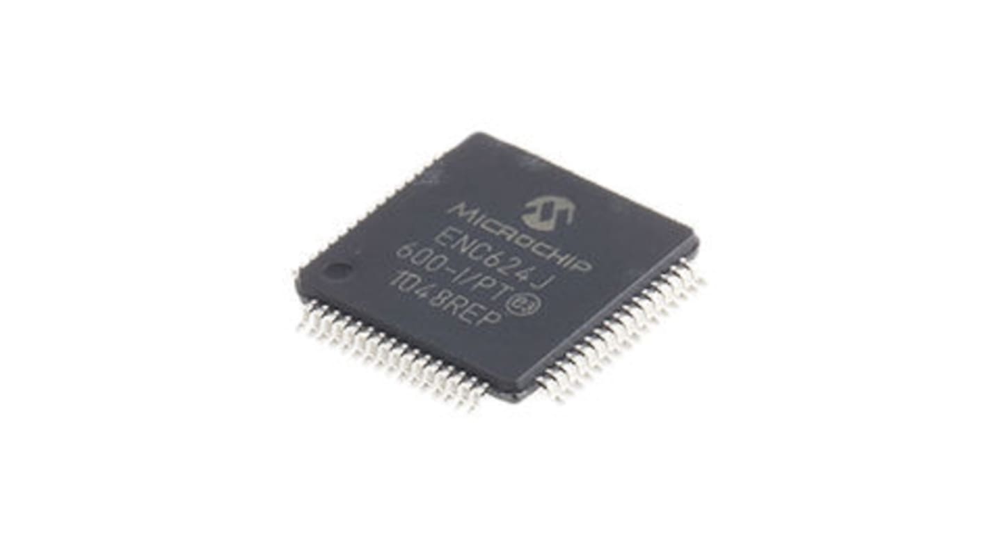 Microchip ENC624J600-I/PT, Ethernet Controller, 10Mbps MII, MIIM, Serial-SPI, 3.3 V, 64-Pin TQFP