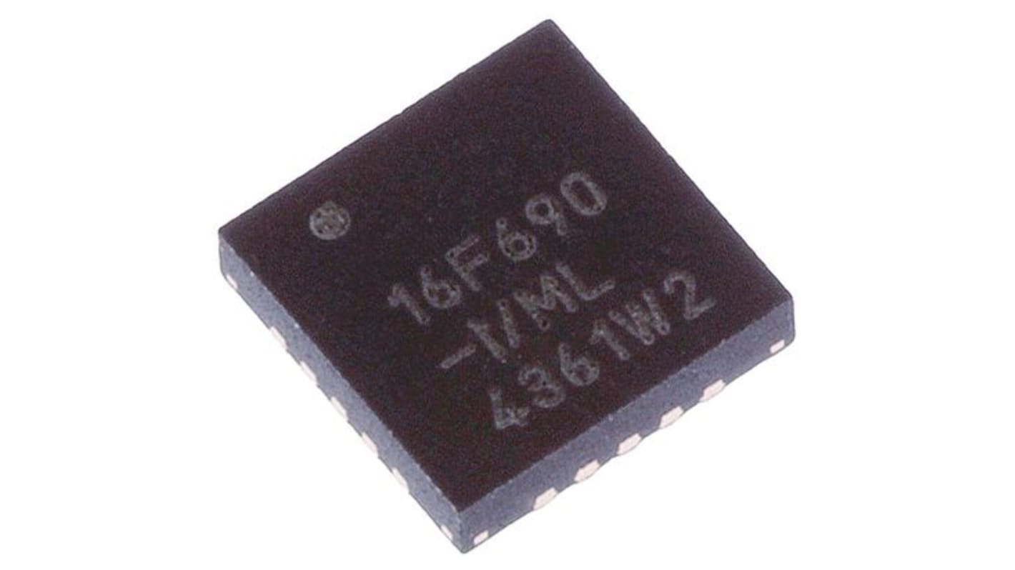 Microcontrolador Microchip PIC16F690-I/ML, núcleo PIC de 8bit, RAM 256 B, 20MHZ, QFN de 20 pines