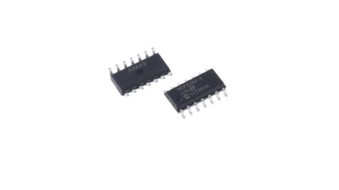 Microchip SAR模数转换器, 12 位, 4个ADC, 100ksps, 伪差分、单端输入, 14针, 串行 （SPI）接口