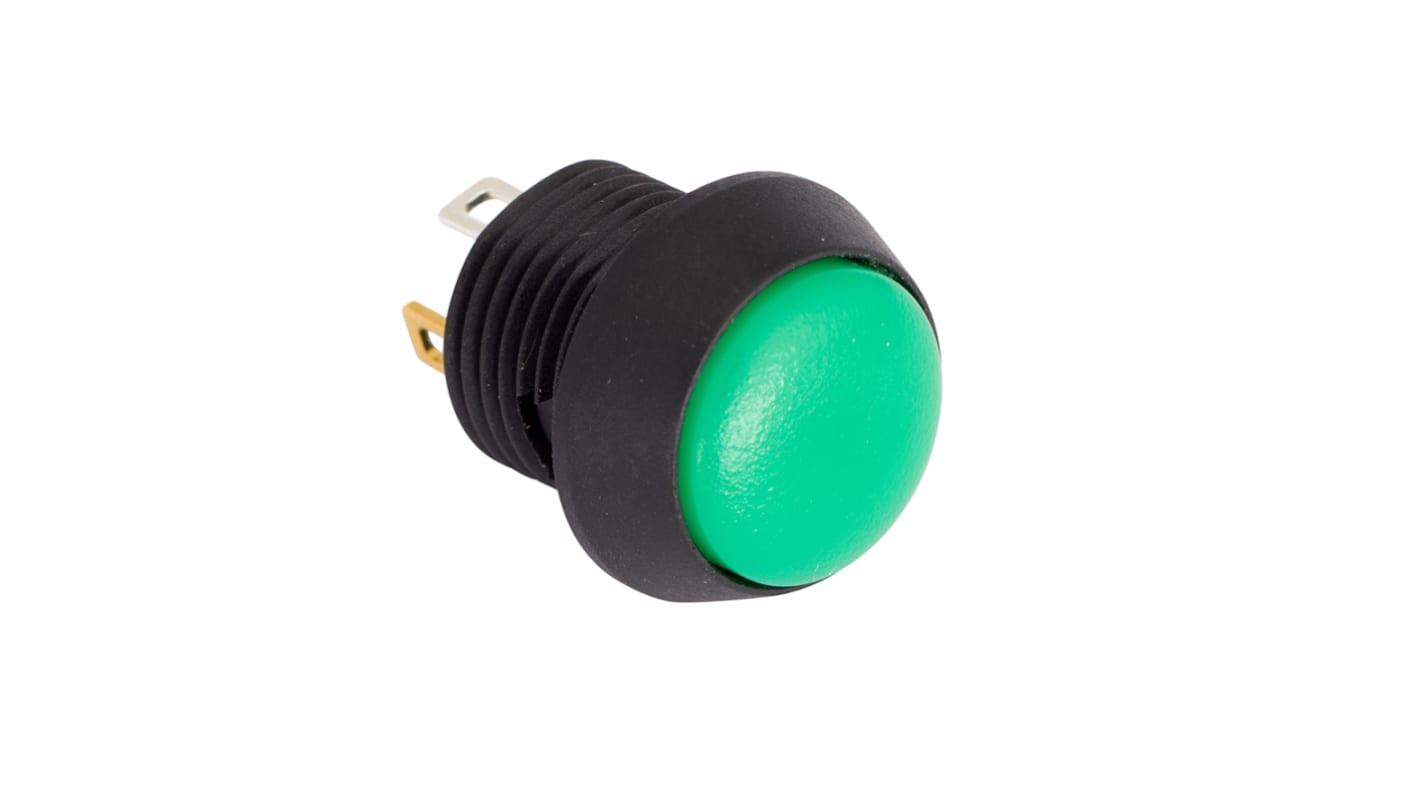 EOZ Illuminated Push Button Switch, Momentary, Panel Mount, 12mm Cutout, SPST, Green LED, 5V, IP67