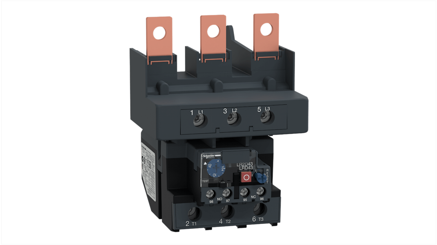 Schneider Electric 100 W、600 VA自动复位热过载继电器, 690 V 交流电源, 触点5 A, 1 常开 + 1 常闭, 3P, LRD系列