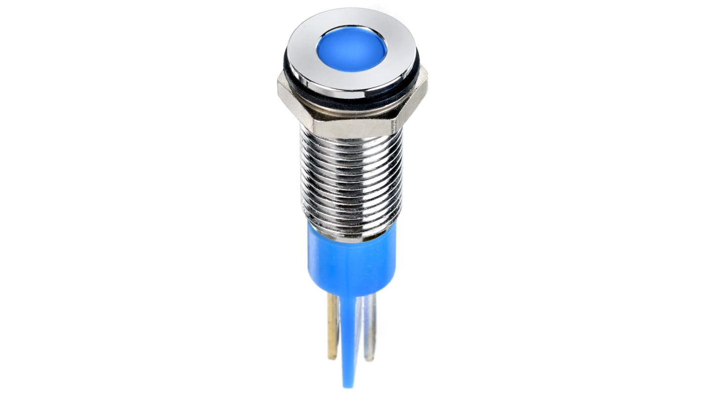 Indicatore da pannello RS PRO Blu  a LED, 6V cc, IP67, A filo, foro da 8mm