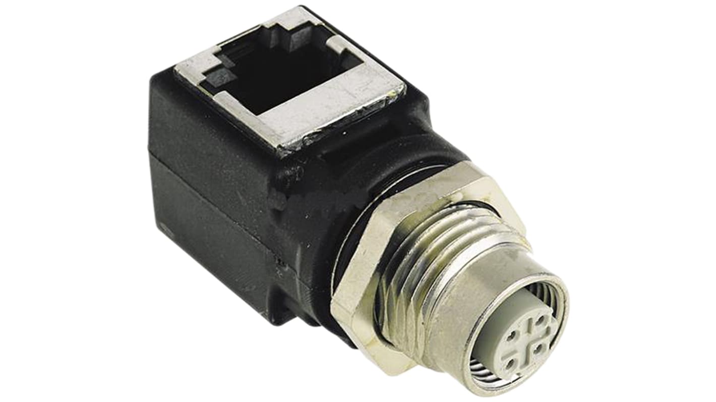 HARTING Right Angle 4 Pole M12 Socket to 8 Pole RJ45 Socket Adapter