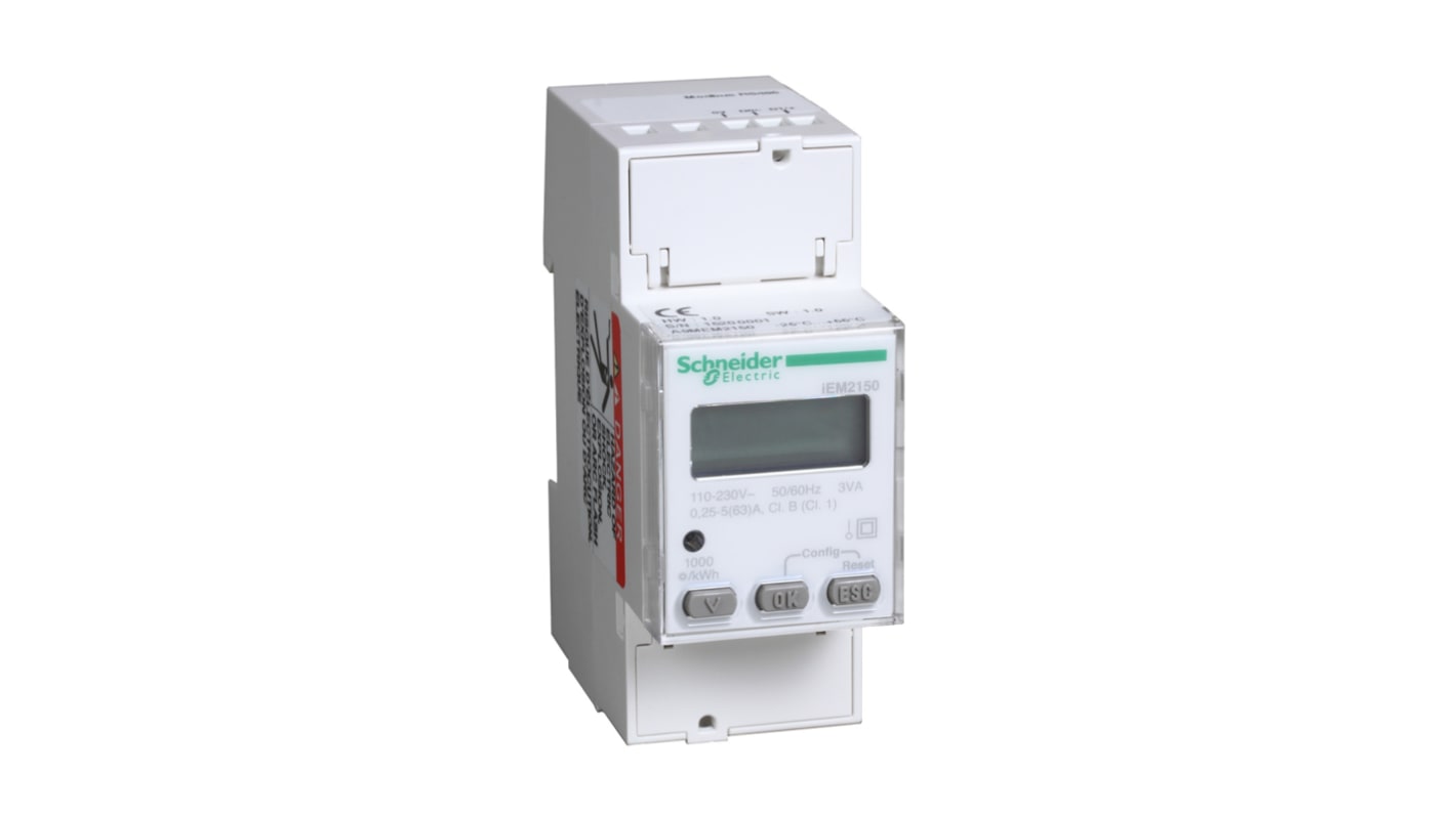 Medidor de energía Schneider Electric serie Acti 9 iEM2000, display LCD, con 8 dígitos, 1 fase