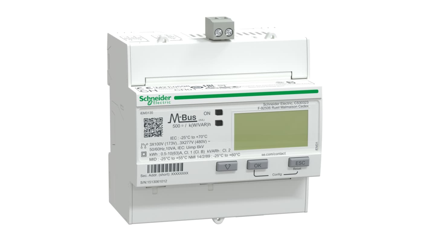 Medidor de energía Schneider Electric serie Acti 9 iEM3000, display LCD, con 9 dígitos, 3 fases