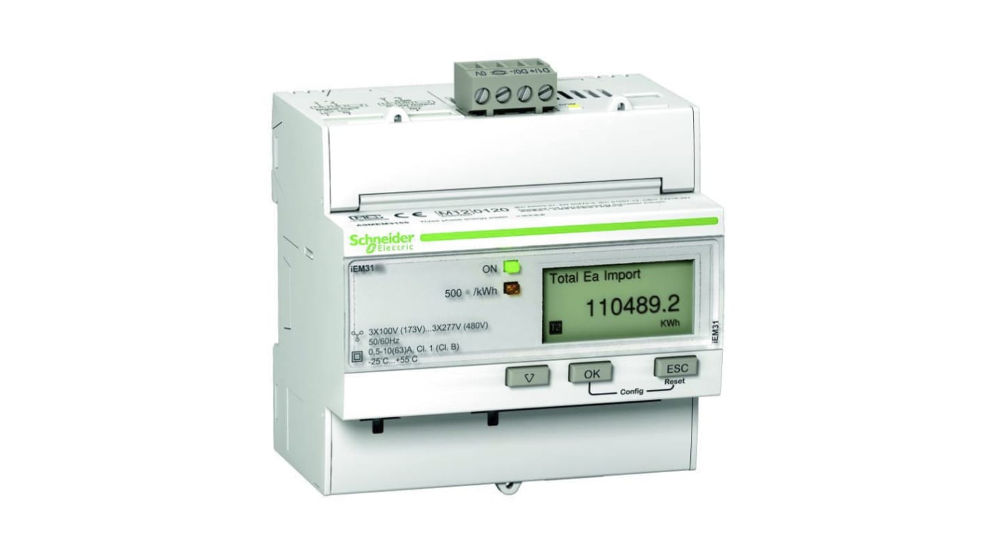 Medidor de energía Schneider Electric serie Acti 9 iEM3000, display LCD, con 9 dígitos, 3 fases