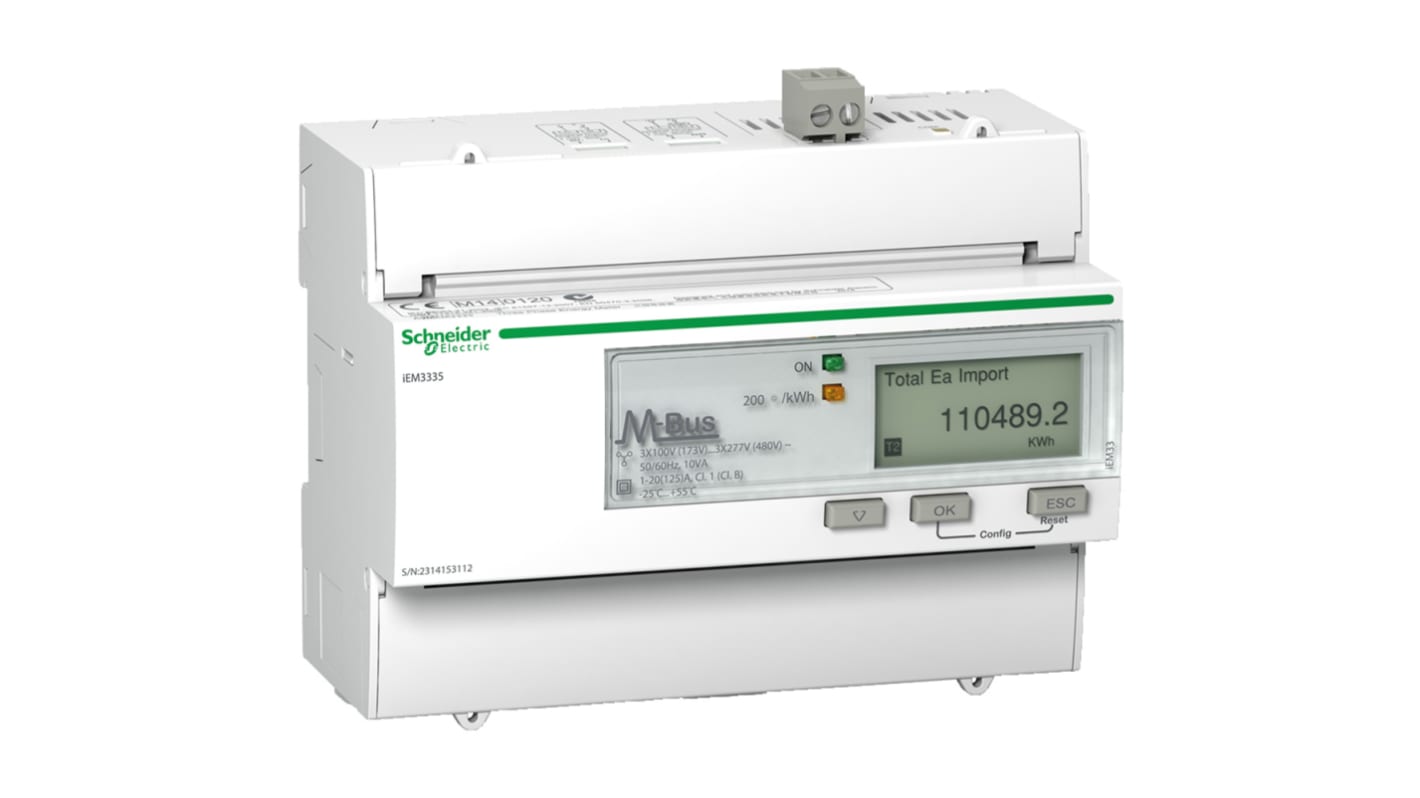 Schneider Electric Acti 9 iEM3000 Energiemessgerät LCD, 9-stellig / 3-phasig, Impulsausgang