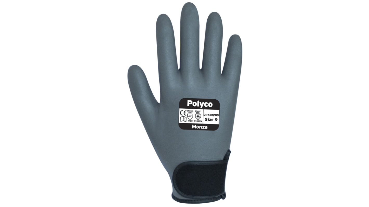 BM Polyco Monza Grey Nylon Heat Resistant Reusable Gloves, Size 10, Nitrile Coating
