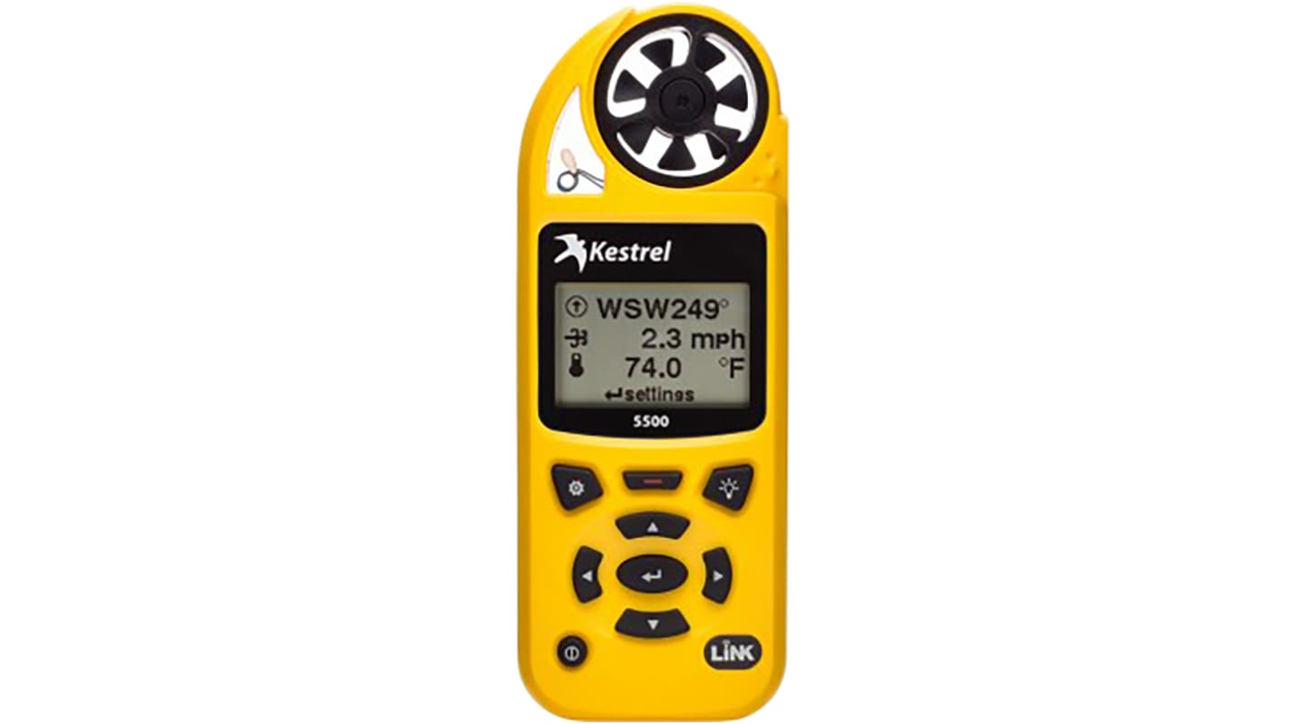 Kestrel 0855LVYEL Impeller Anemometer, 40m/s Max, Measures Air Flow, Altitude, Density, Density Altitude, Dew Point,