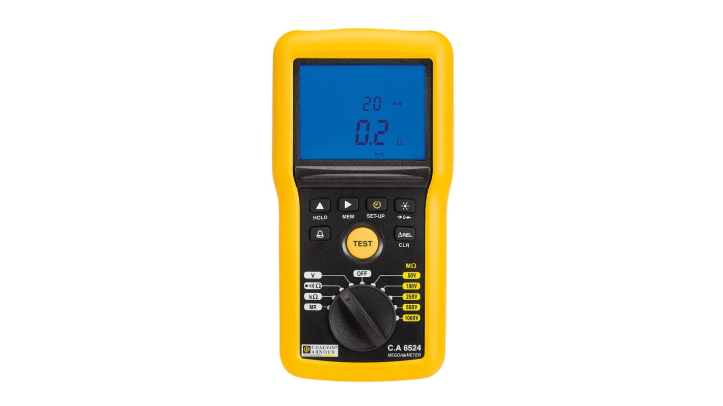 Chauvin Arnoux CA 6524 Insulation & Continuity Tester, 50V Min, 1000V Max, 200GΩ Max, CAT IV - RS Calibration