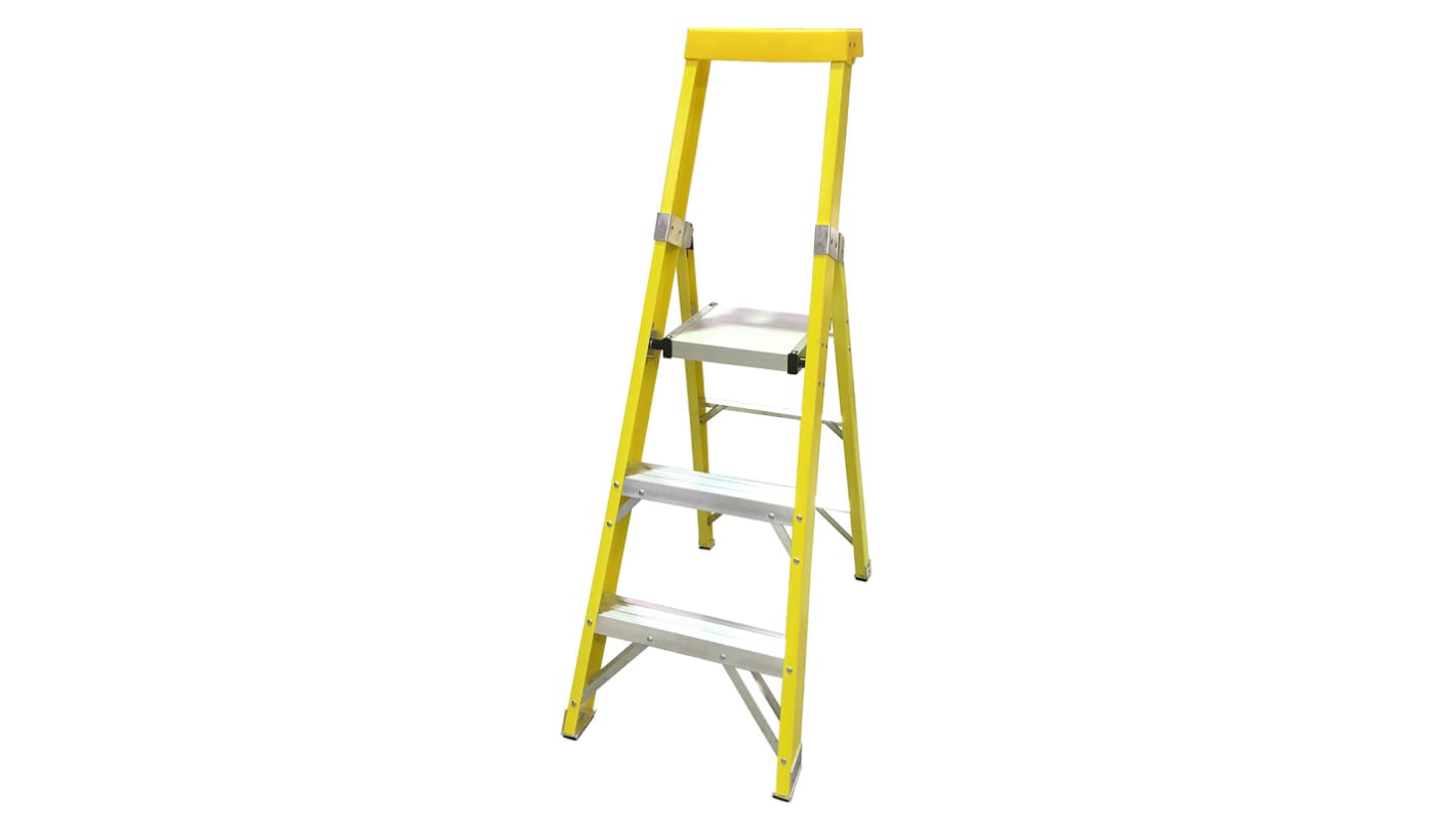 RS PRO Fibreglass 3 steps Step Ladder, 0.71m platform height