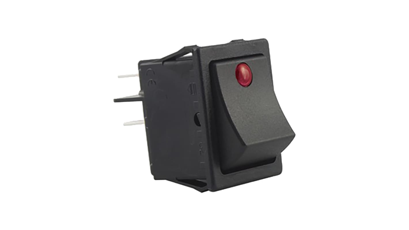 Molveno 带灯船型开关, 红色矩形执行器, 双刀单掷, 面板切口30 x 22mm, 面板安装, 250V, 开-关操作