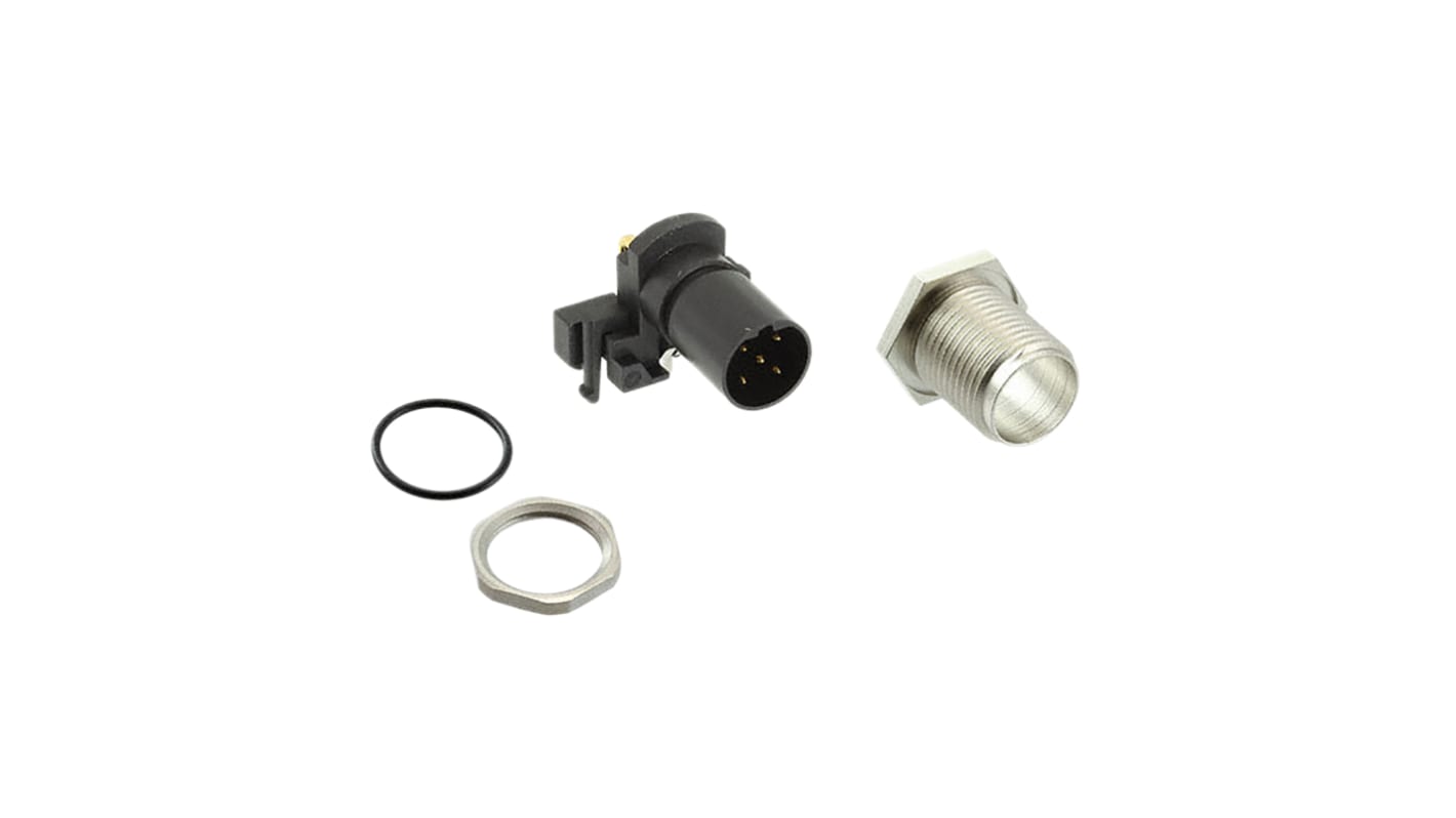 TE Connectivity Circular Connector, 5 Contacts, PCB Mount, Plug, Male, IP68, M12 Series