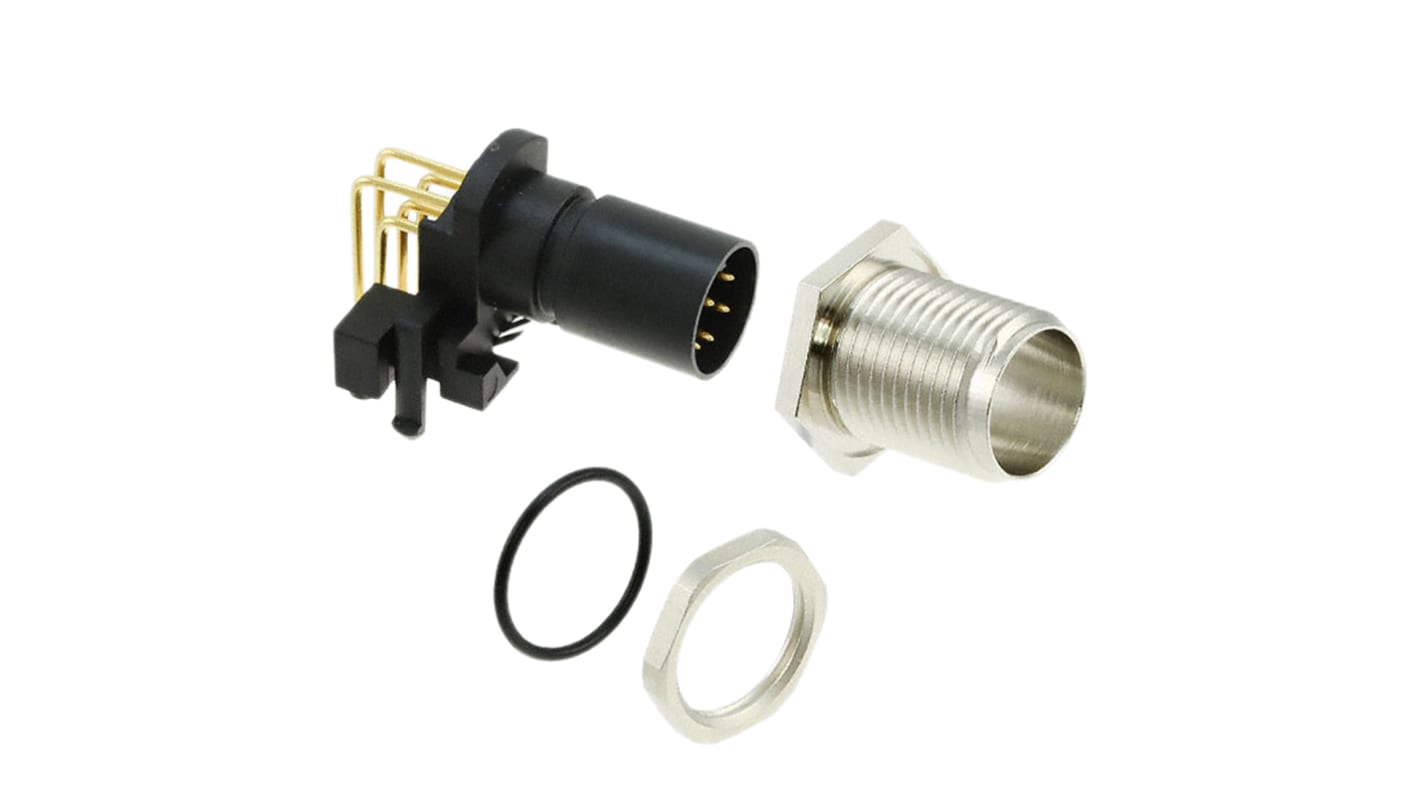 TE Connectivity Circular Connector, 8 Contacts, PCB Mount, M12 Connector, Plug, Male, IP68, M12 Series