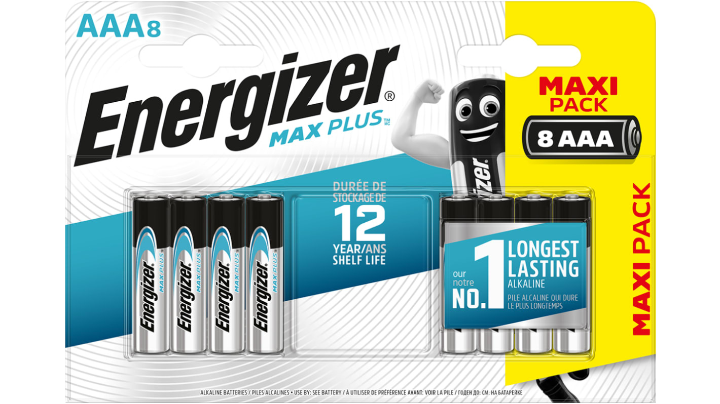 Energizer Energizer MAX PLUS Alkaline, Zinc Manganese Dioxide AAA Batteries 1.5V