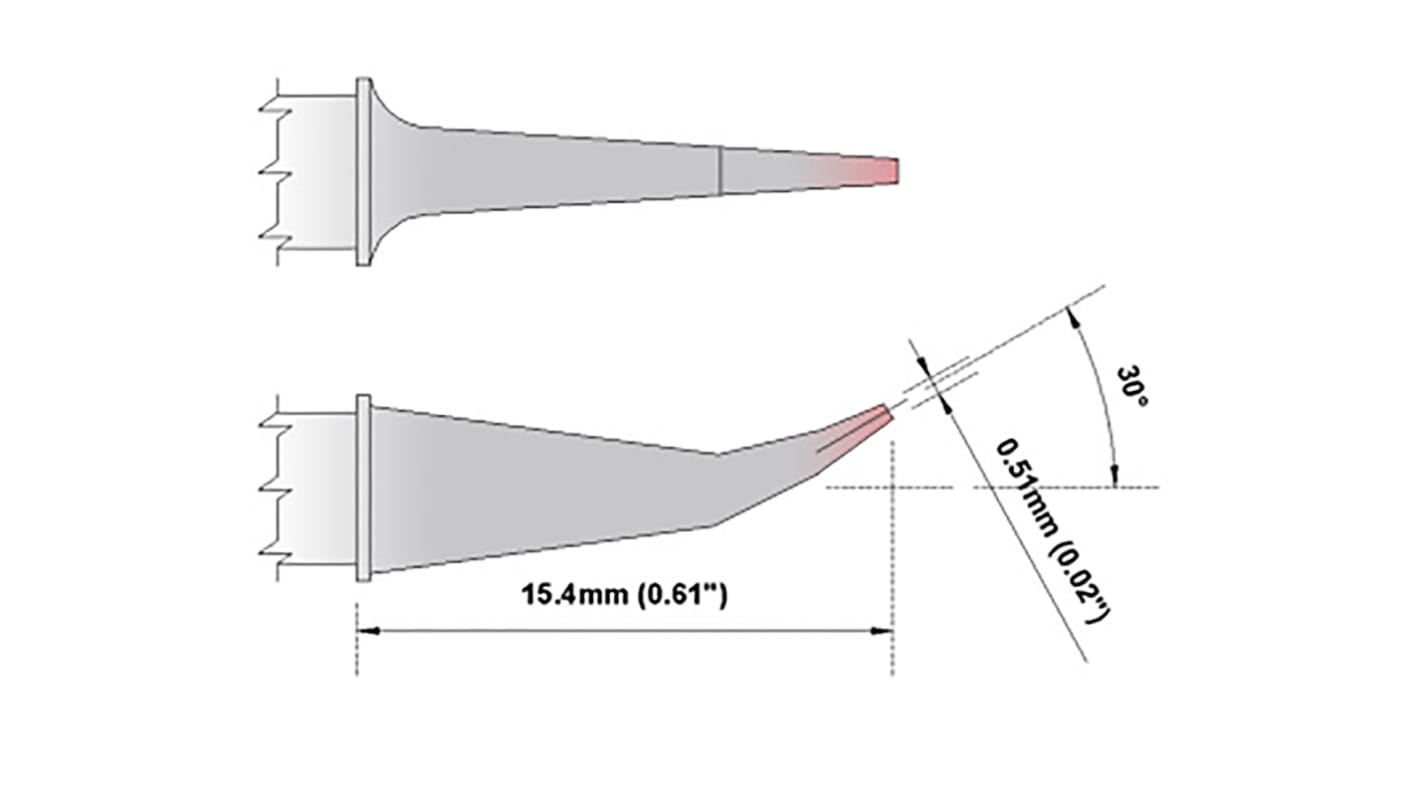 Punta saldatore Thermaltronics, serie M, 0,51 mm, forma: Scalpello piegato, angolo 30°