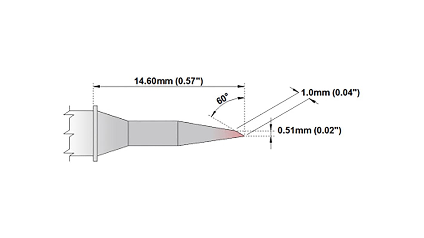 Punta de soldadura tipo Bisel Thermaltronics, serie M, punta de 1 mm, 60°, para usar con MX-500, MX-5000, MX5200,