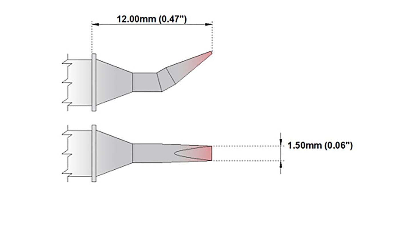 Punta saldatore Thermaltronics, serie M, 1,5 mm, forma: Scalpello piegato, angolo 30°
