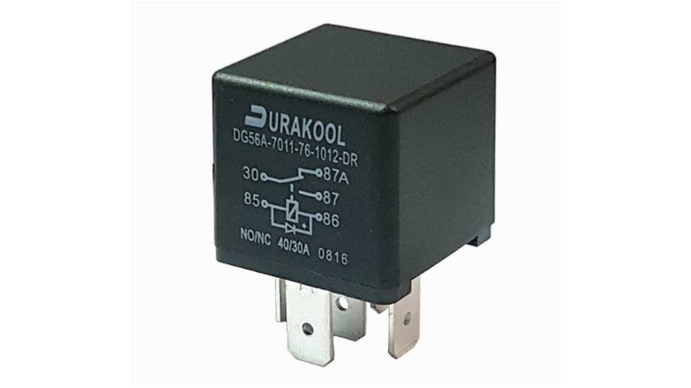 Durakool Plug In Automotive Relay, 12V dc Coil Voltage, 40A Switching Current, SPDT