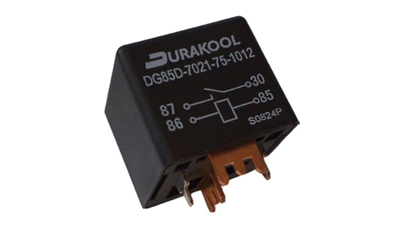 Relais de puissance Durakool, 1 NO, bobine 12V c.c. Montage sur CI 1.81W