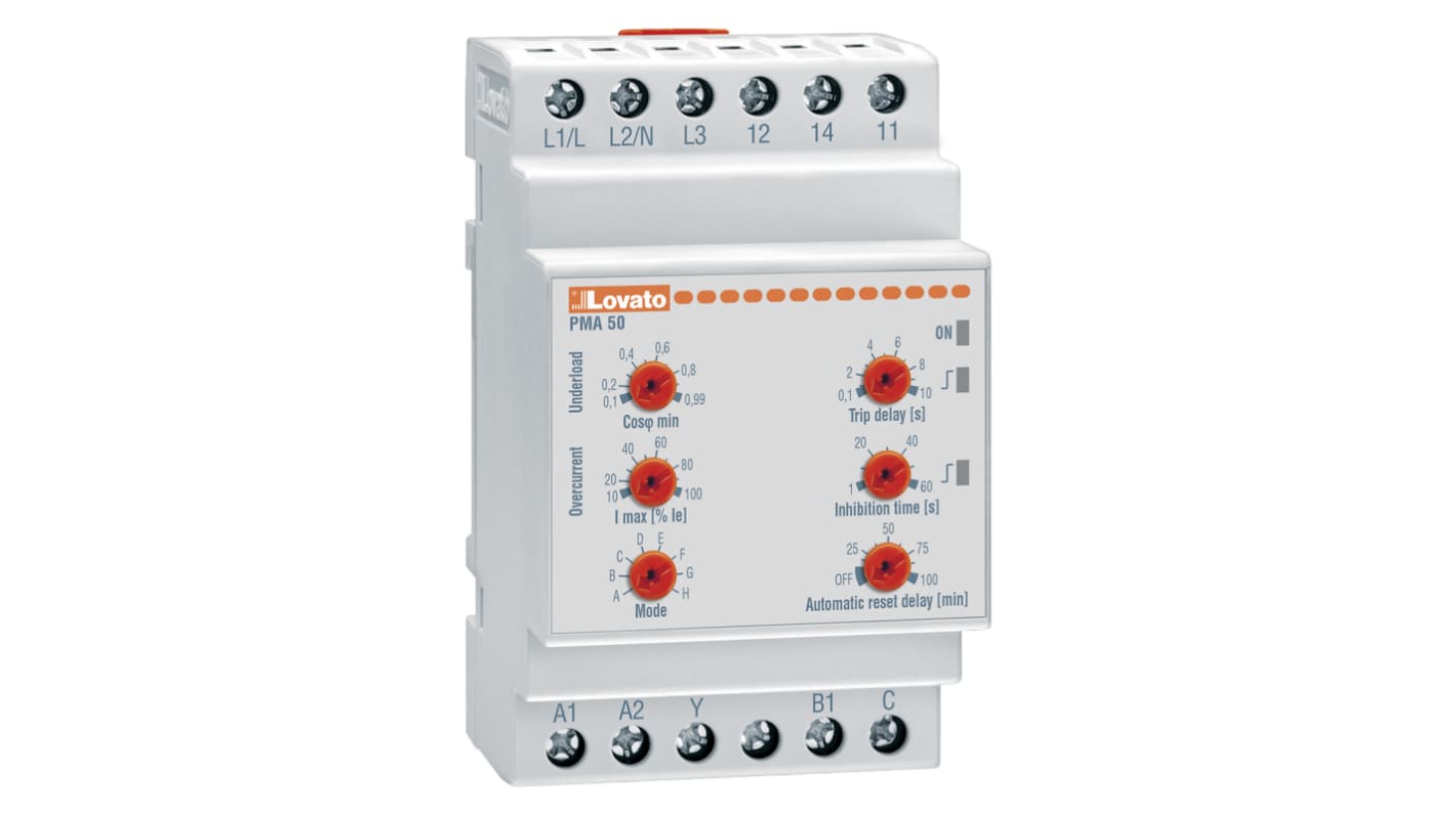 Lovato Current Monitoring Relay, 1, 3 Phase, SPDT, DIN Rail