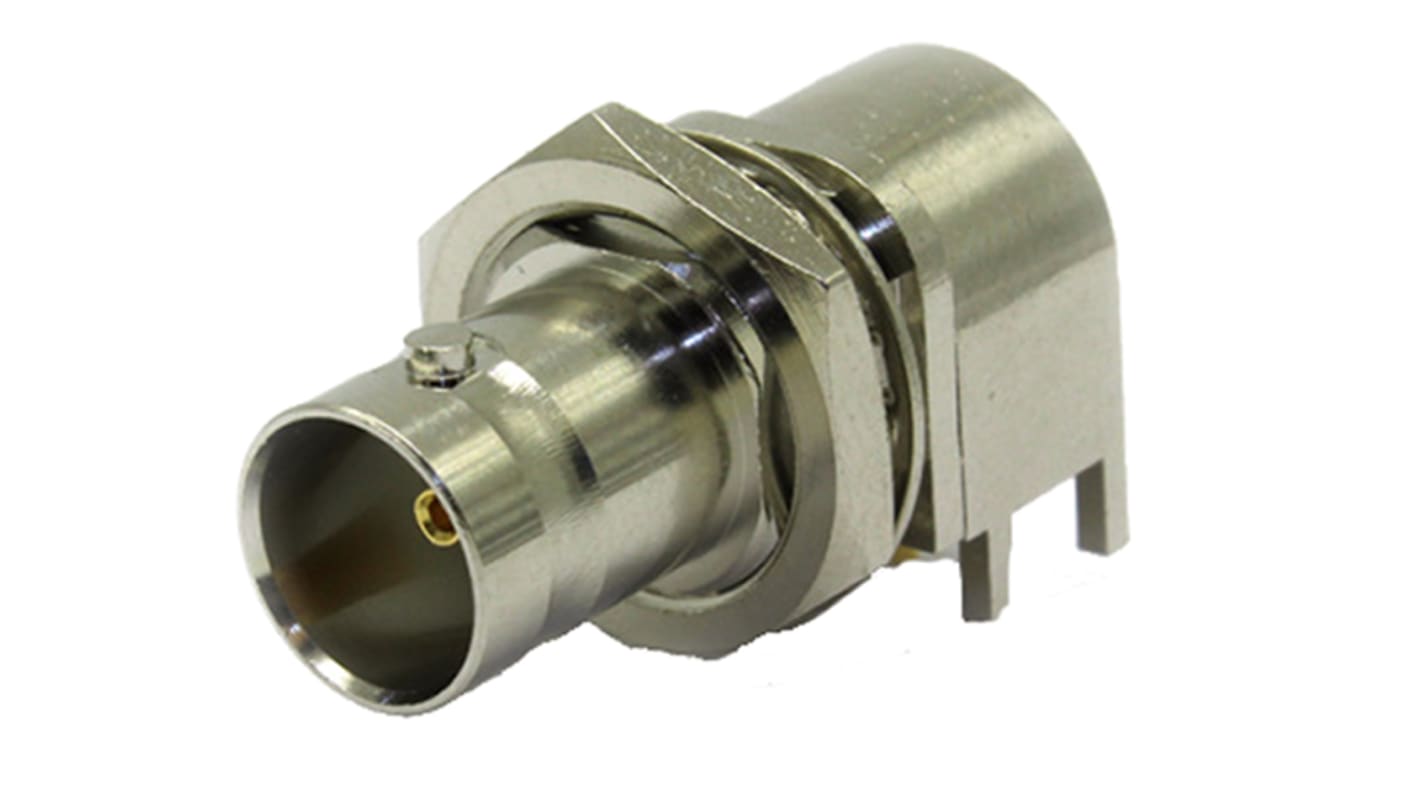 COAX Connectors, Jack PCB Mount BNC Connector, 75Ω, Through Hole Termination, Right Angle Body