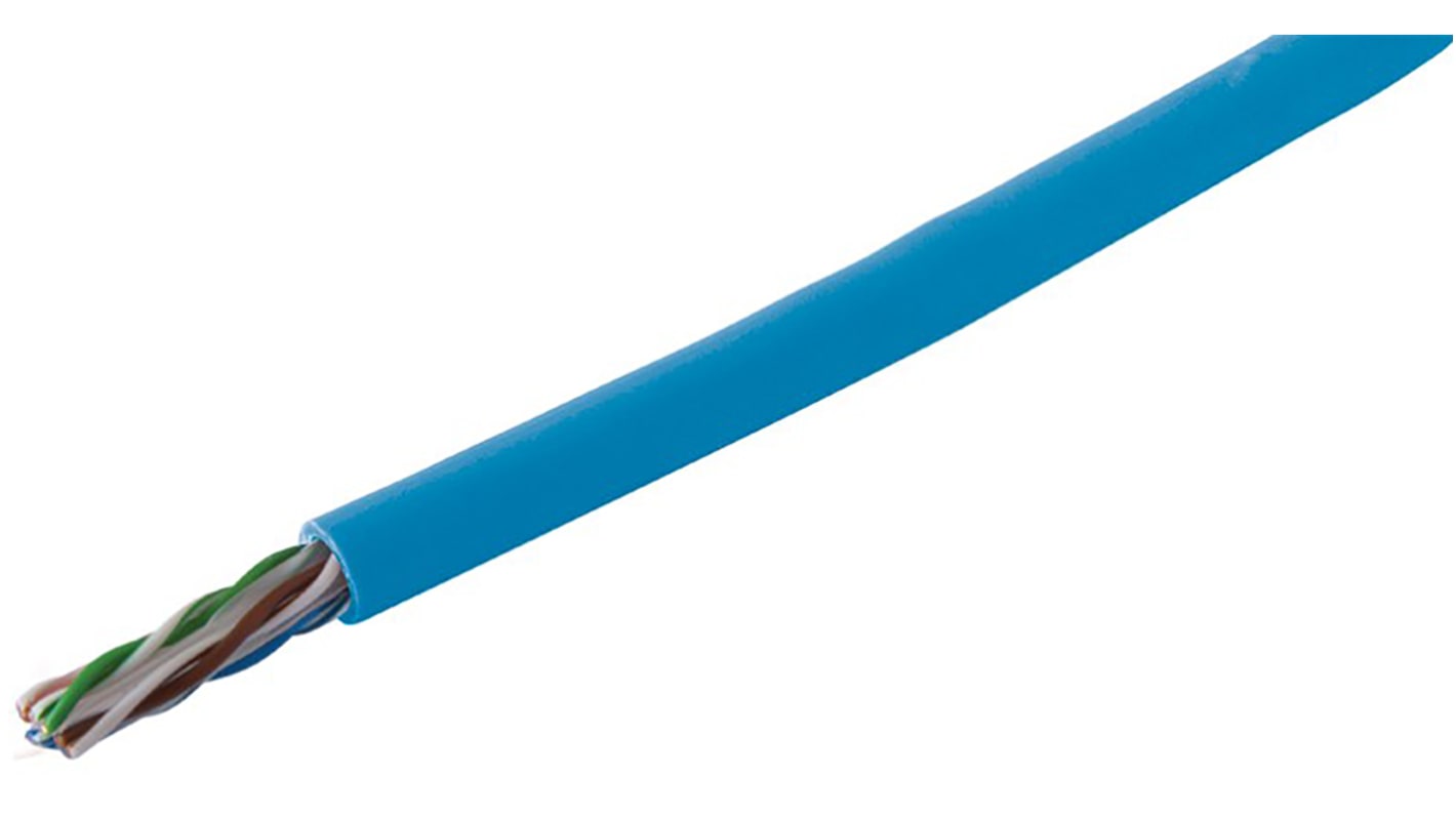 Cable Ethernet Cat6 U/UTP RS PRO de color Azul, long. 305m, funda de PVC, Libre de halógenos y bajo nivel de humo (LSZH)