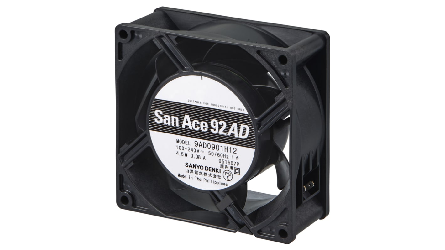 Sanyo Denki axiális ventilátor, 100 → 240 V AC, 92 x 92 x 38mm, 90m³/h, 3850rpm