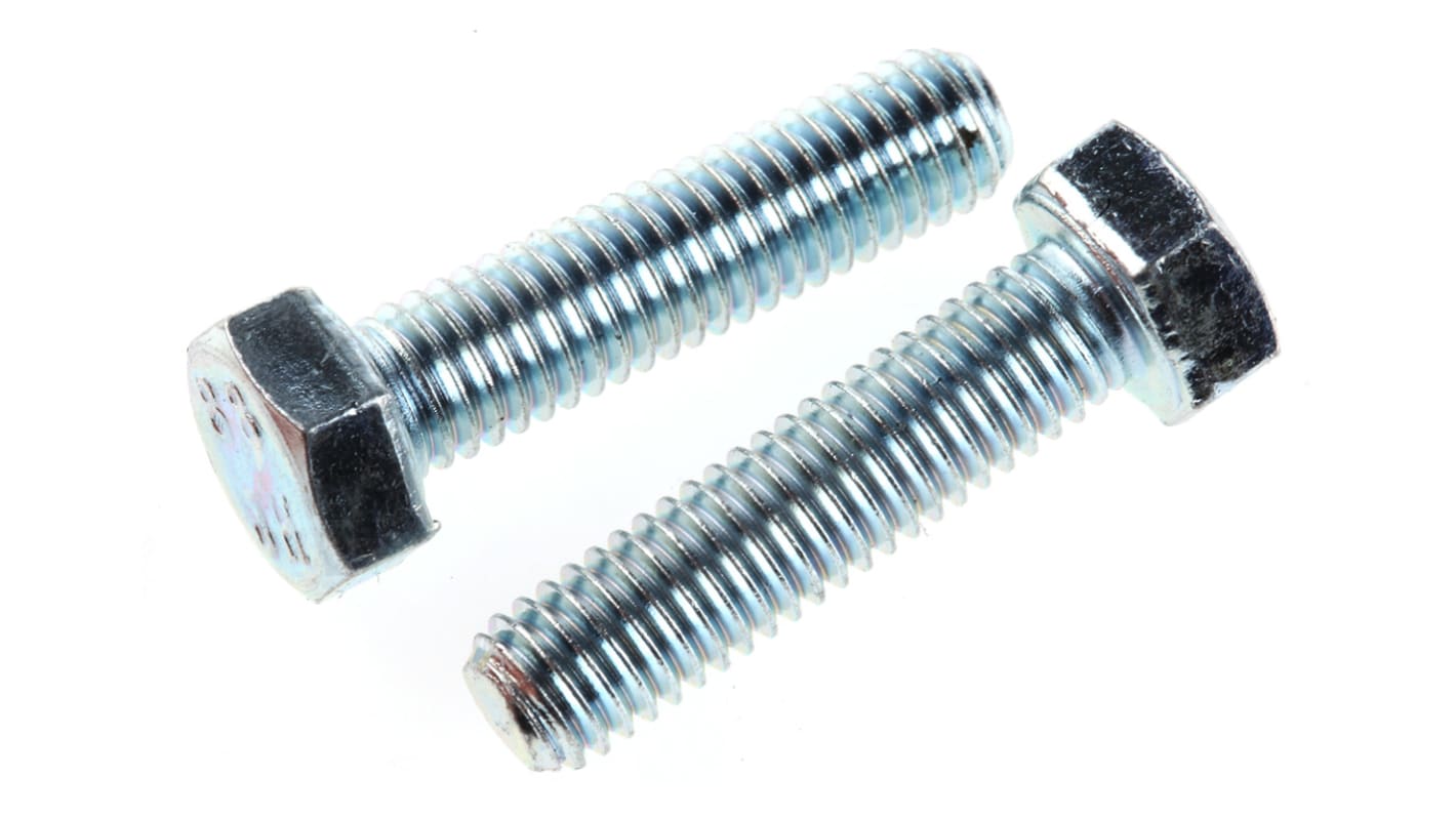 RS PRO Bright Zinc Plated Steel, Hex Bolt, M8 x 100.0mm