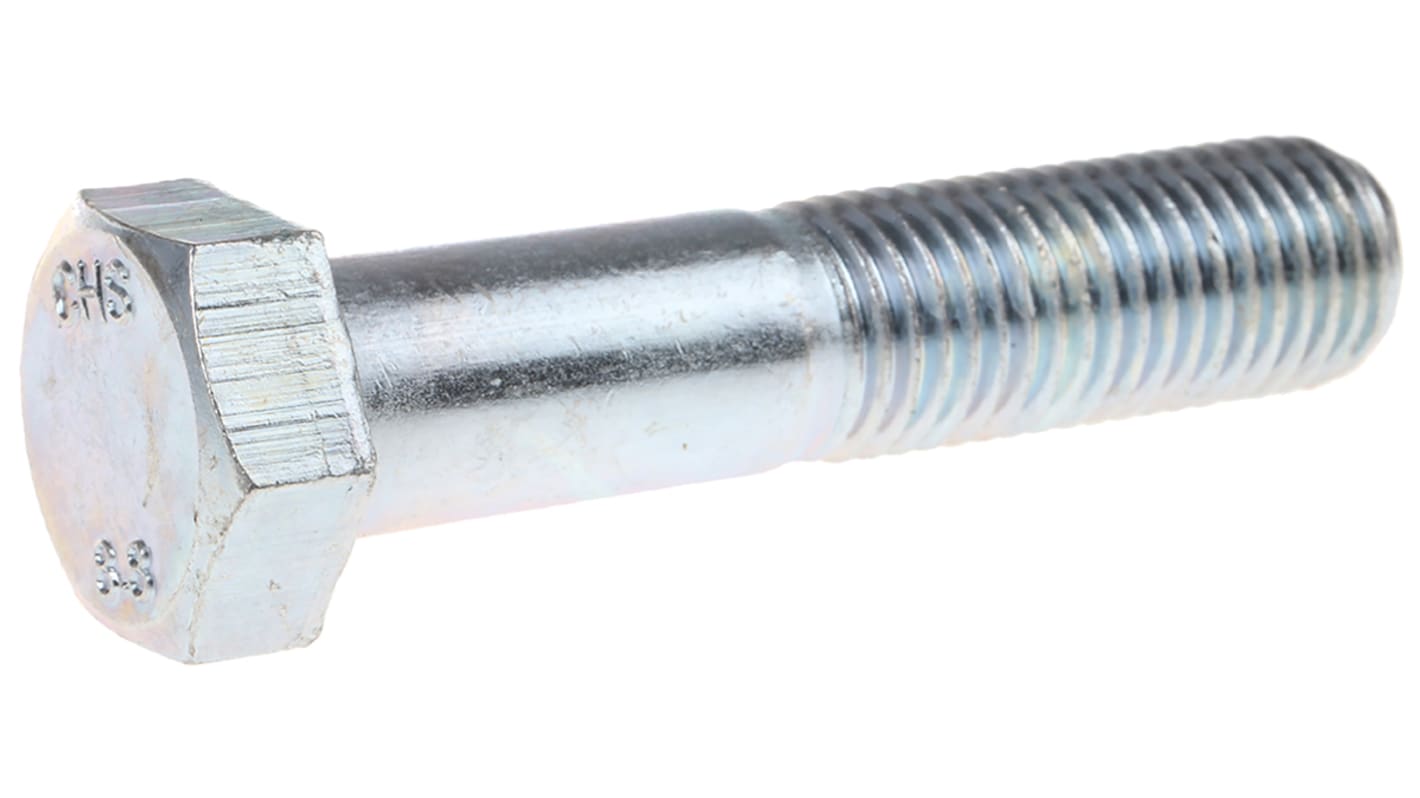 RS PRO Bright Zinc Plated Steel Hex, Hex Bolt, M12 x 200mm