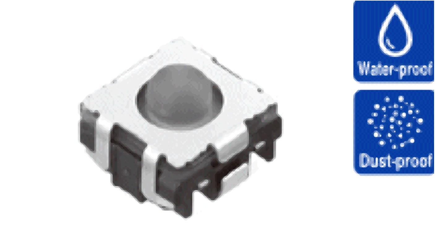 Alps Alpine IP67 Grey Button Tactile Switch, SPST 50 mA 1.35mm Surface Mount