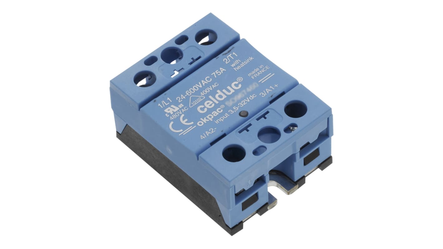 Celduc SO8 Series Solid State Relay, 75 A Load, Panel Mount, 690 V ac Load, 32 V dc Control