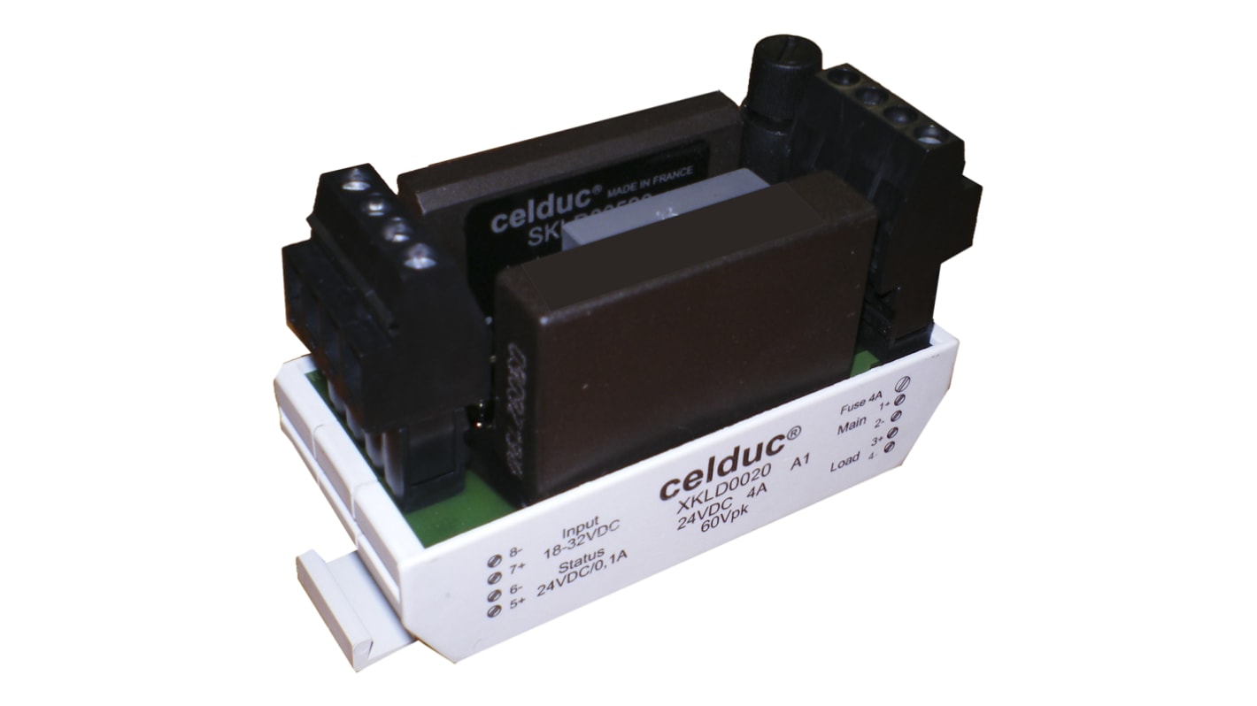 Celduc XK Series Solid State Relay, 10 A Load, DIN Rail Mount, 36 V dc Load, 30 V dc Control