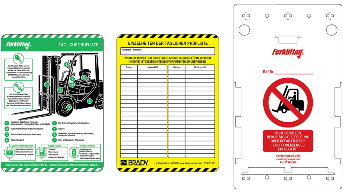 Brady Safety Forklift Tag, German Language, 1 per Pack