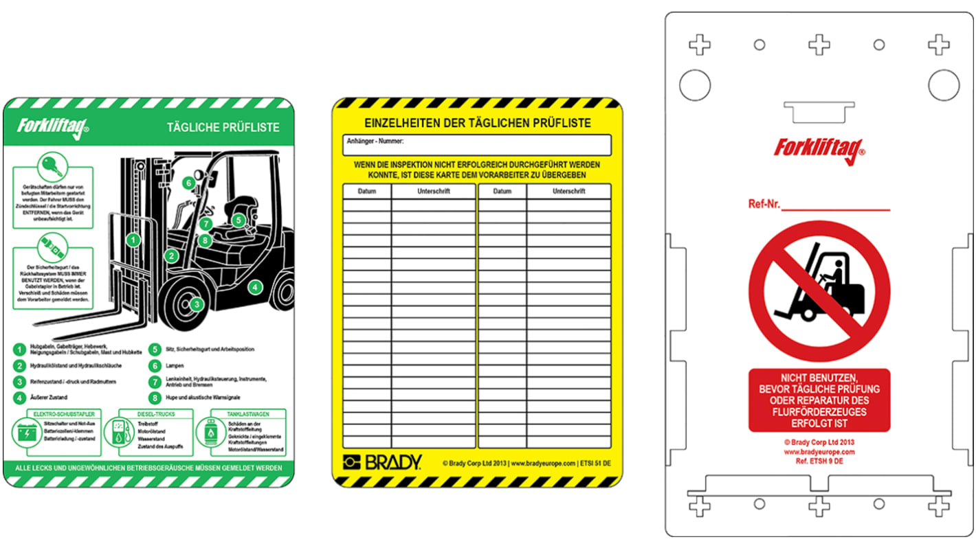 Brady Red on White Safety Forklift Tag, German Language, 1 per Pack