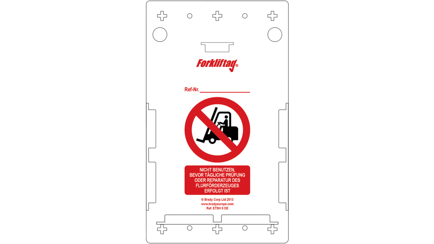 Brady Red on White Safety Forklift Tag, German Language, 10 per Pack
