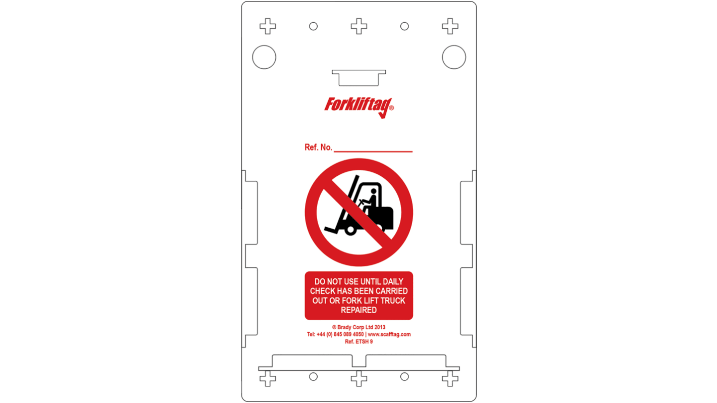 Brady Red on White Safety Forklift Tag, English Language, 10 per Pack