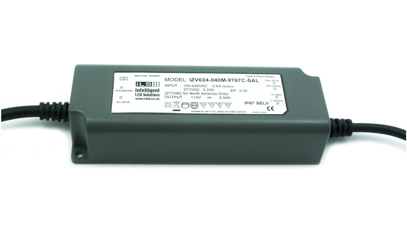 ILS LED Driver, 24V Output, 40 W Output, 2A Output, Constant Voltage Dimmable