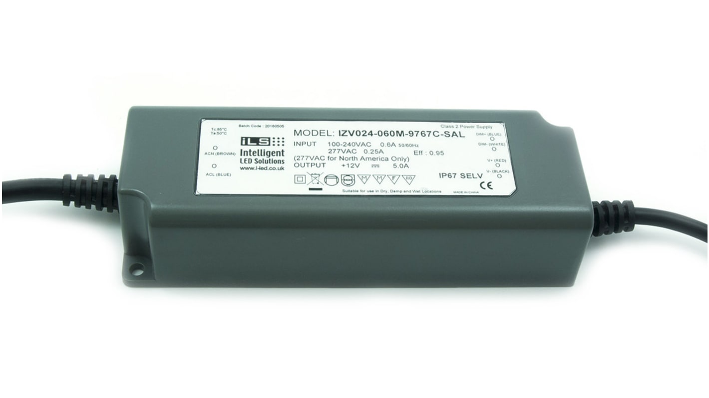 ILS LED Driver, 24V Output, 60 W Output, 2A Output, Constant Voltage Dimmable