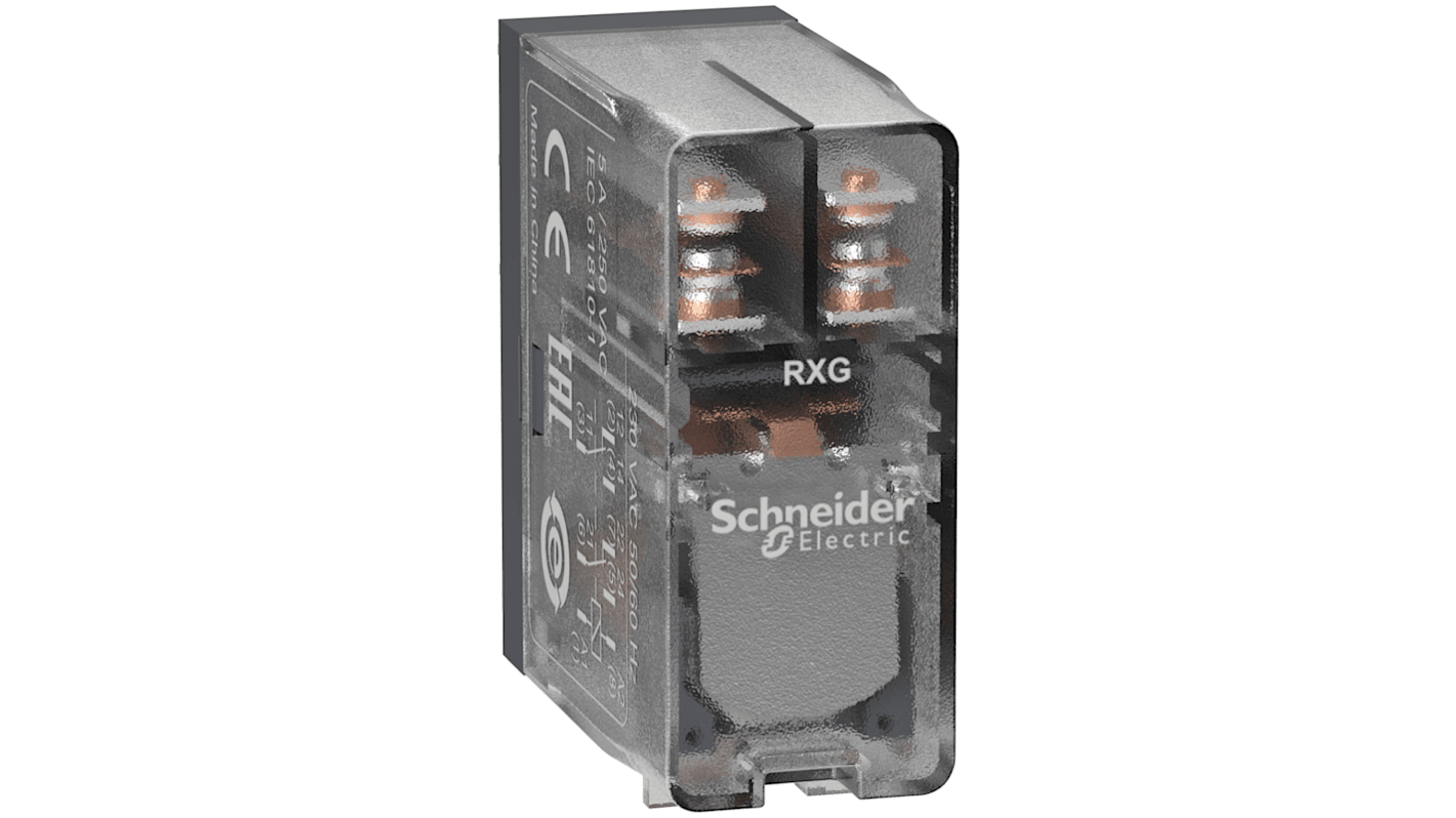 Schneider Electric Plug In Power Relay, 120V ac Coil, 5A Switching Current, DPST-C/O